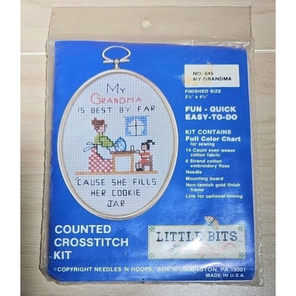 Little Bits Counted Cross Stitch Kit #649 My Grandma Vintage Cookie Jar Frame